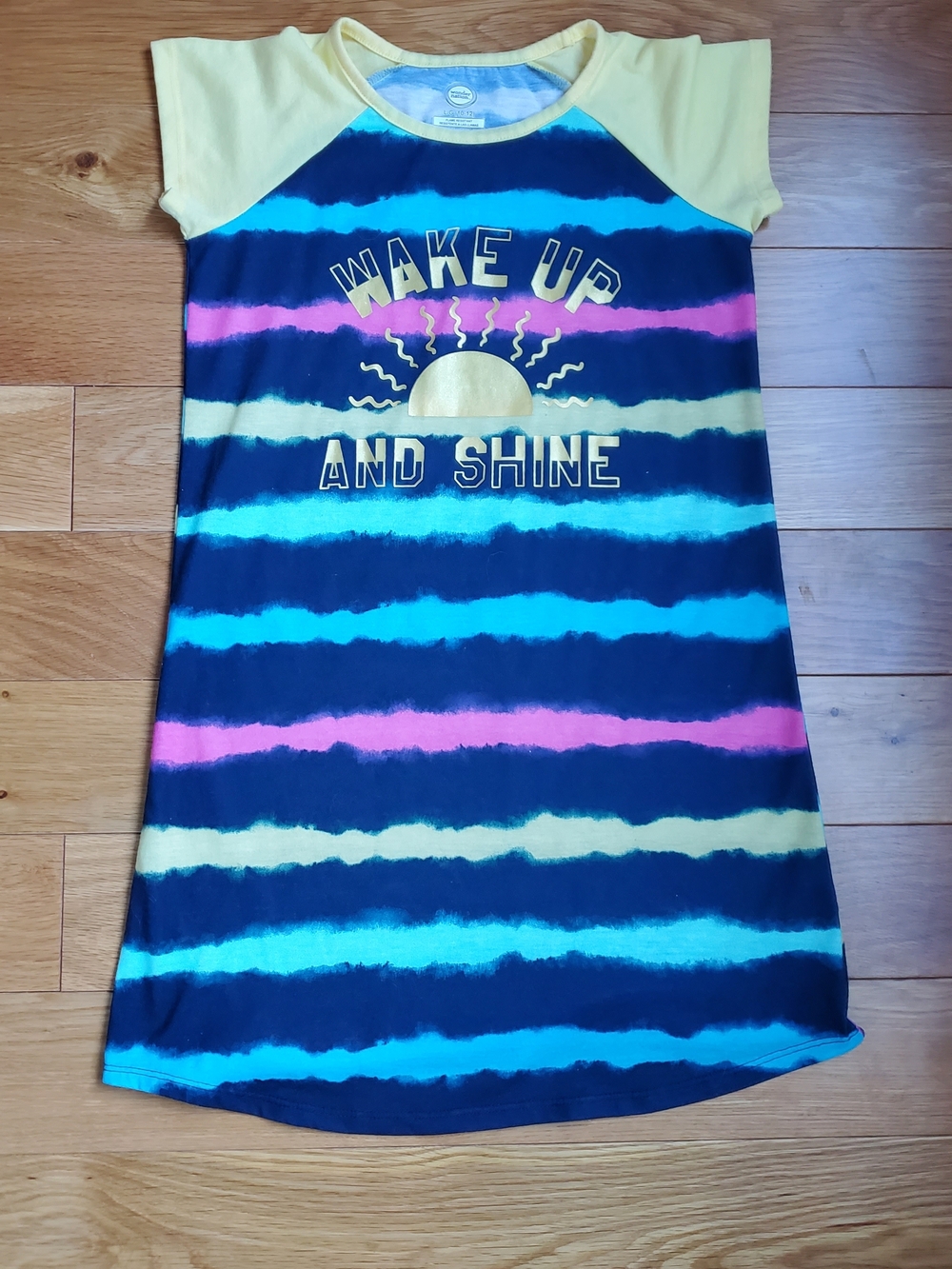 wonder nation Navy Tie-Dye 'Wake Up and Shine' Nightgown with Yellow Sleeves